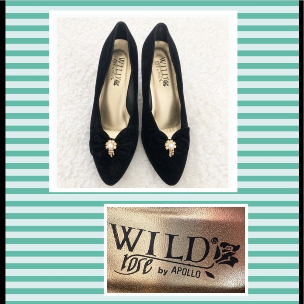 Wild Rose Black Velvet Shoes Slip On Pumps size 7 - Picture 2 of 9